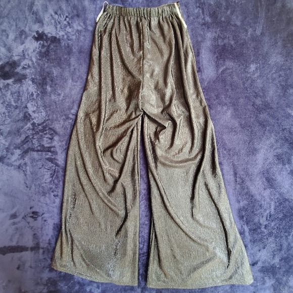 BY TOGETHER Made in USA Womans Sz S Wide Leg Metallic Black Crinkle Pleated Boho - Picture 3 of 6